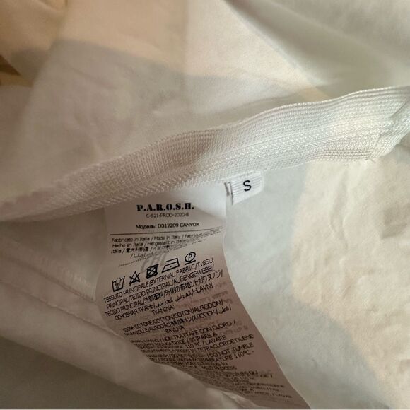 P.A.R.O.S.H Shirred White Puff Sleeve Cotton Blouse | S - Picture 11 of 11